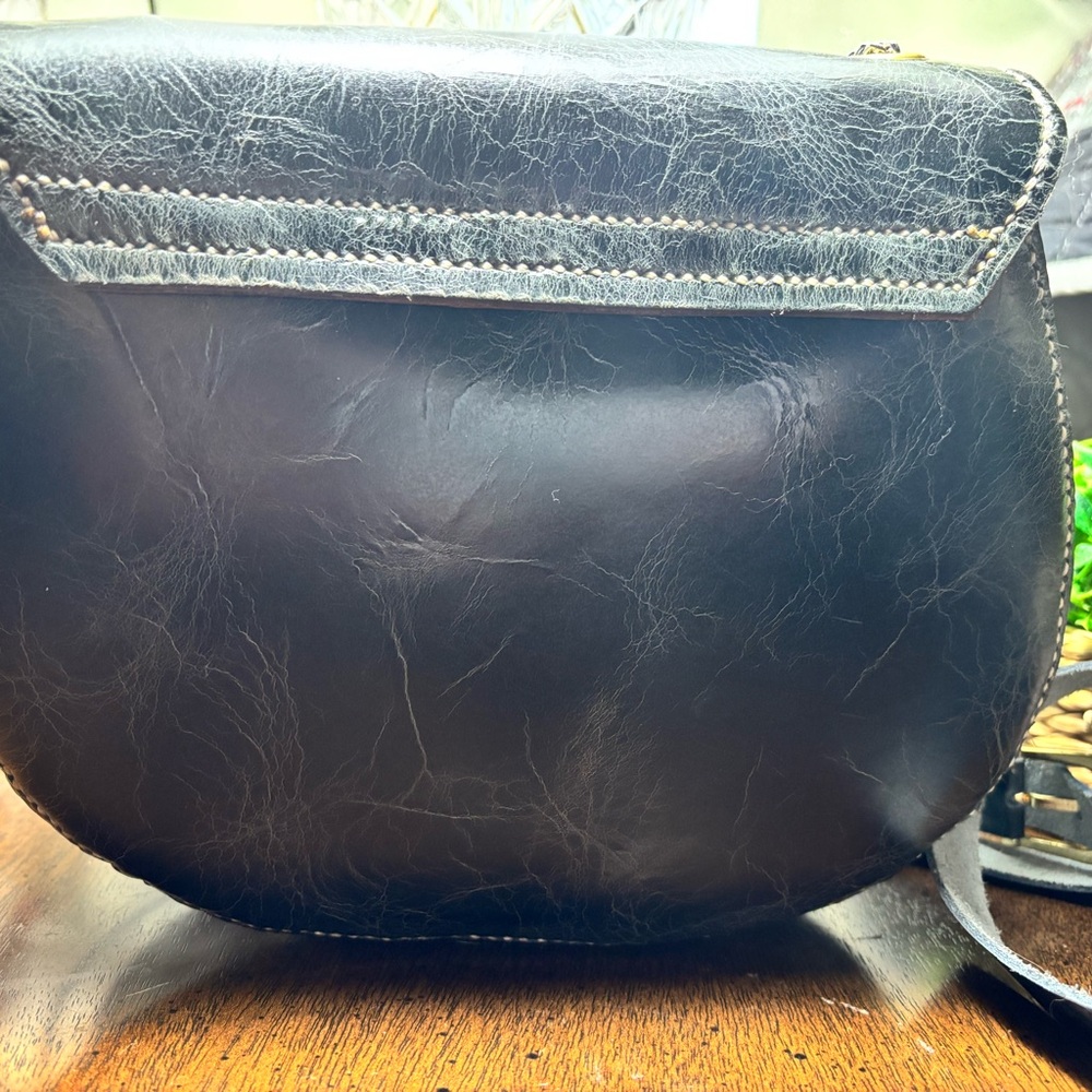 Handbag - leather green marbled hand bag - hand made and hand sewn. - Picture 3 of 4